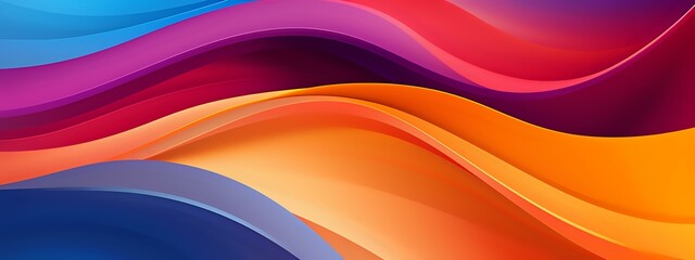 Poster - Vibrant multicolored wavy abstract background with flowing curves in orange, red, blue, and purple gradients creating dynamic motion and energy for modern design projects.