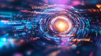 Poster - Dynamic digital vortex showcasing vibrant colors and data flow in a futuristic setting