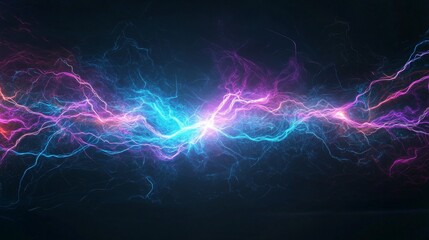 Poster - Dynamic display of colorful electric energy in vibrant hues of blue and pink across dark background