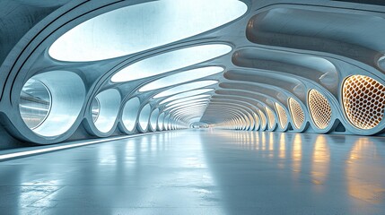 Poster - Futuristic corridor, glowing lights, abstract architecture, empty space, modern design
