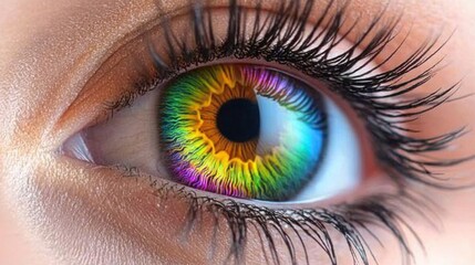 Poster - A mesmerizing close-up of an eye showcases a kaleidoscope of colors radiating from the iris, creating a stunning interplay of light and shades. The captivating detail highlights the beauty of vision
