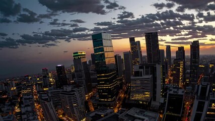 Aufkleber - City skyline at twilight highlights urban architecture and vibrant city lights in a bustling metropolis