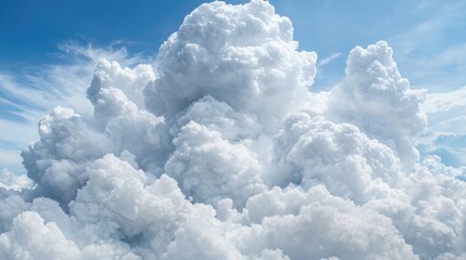 Cumulus cloudscape, aerial view, sunny day, background blue sky, weather forecast