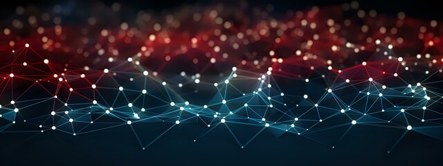 Poster - Abstract network visualization with glowing red and blue nodes connected by light lines against dark background, illustrating digital connectivity and data flow.