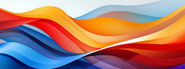 Poster - Vibrant flowing waves in orange, red, and blue create dynamic abstract composition with smooth gradient transitions and curved lines for modern design background.