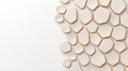 Poster - Abstract Off White Organic Shapes with Gold Lines on Textured White Background