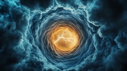 Poster - Abstract Swirling Vortex of Clouds and Golden Lightning