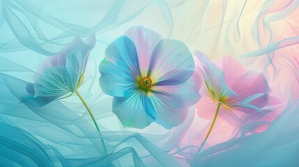 Wall Mural - three pastel-colored flowers 