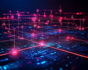 Poster - Global network connection, data flow, digital technology, abstract background, website banner