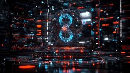 Poster - Global network data visualization, server room background, futuristic technology concept, stock image