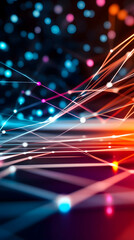 Poster - Abstract network connection, glowing lines, digital data flow, dark background, technology concept