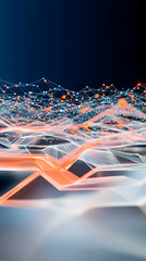 Poster - Abstract network data flow visualization; glowing lines and nodes on dark background; technology concept; ideal for tech websites