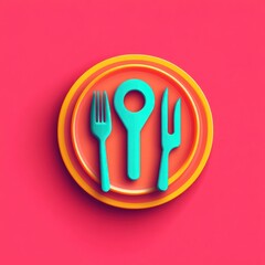 Wall Mural - Plate, fork, spoon, knife, food, menu, pink background, restaurant, design