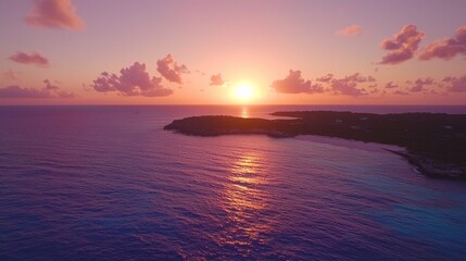 Aufkleber - Golden rays cascade down on calm waters as the sun dips below the horizon, lighting up the sky with hues of orange and pink. The tranquil shoreline embraces the fading day
