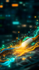 Poster - Fiber optic cable glowing, digital data transfer, abstract tech background, website banner
