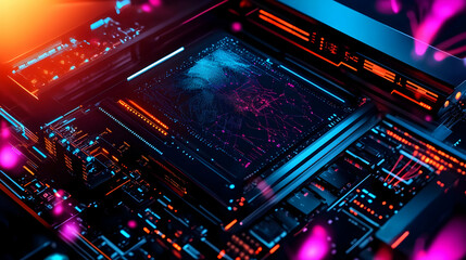 Poster - Futuristic circuit board, data streams, glowing nodes, abstract background, technology concept