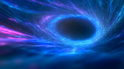 Glowing blue vortex in space, cosmic swirling nebula background; abstract science fiction art