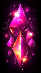 Poster - Glowing pink crystals, cosmic background, digital art, phone wallpaper