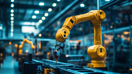Poster - Industrial robotic arm performing precision tasks in a modern manufacturing facility