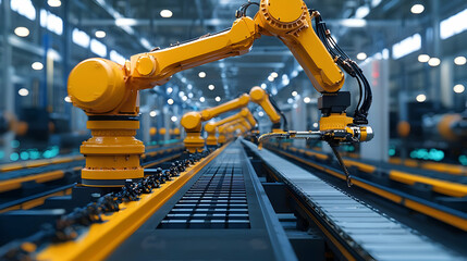 Poster - Advanced robotic arms assembling products in a high-tech manufacturing facility