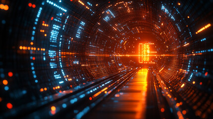 Poster - Illuminated tunnel with vibrant lights creating a digital atmosphere