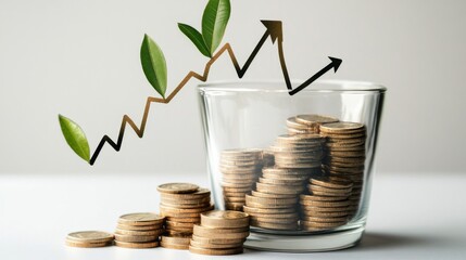 Fototapete - A line graph showing a sharp increase in stock value, with arrows and percentage changes, symbolizing successful investment in business.