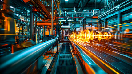 Poster - Vibrant industrial scene showcasing machinery and dynamic production lines