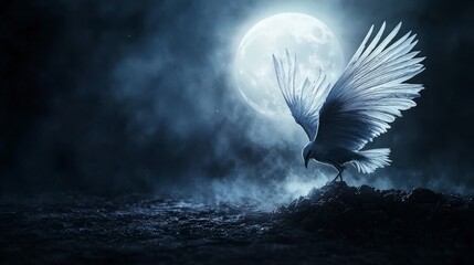 Poster - A heartwrenching moment under the moonlight bird in flight nature scene emotional landscape nighttime view serenity