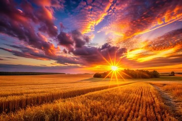 Wall Mural - Majestic Sunrise Time-Lapse Over Vast Field - Vibrant Nature Photography