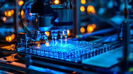 Poster - High-tech manufacturing process showcasing precision machinery and glowing elements