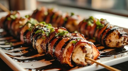 Poster - A plate of bacon-wrapped asparagus drizzled with balsamic glaze, highlighting a gourmet appetizer perfect for entertaining guests.
