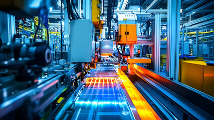 Poster - High-tech manufacturing facility with automated machinery and vibrant lights