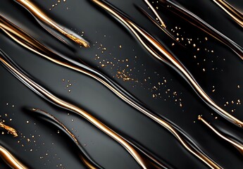 Poster - Diagonal golden metallic waves with glittering sparkles on dark background create luxurious abstract pattern for elegant design projects and premium branding.