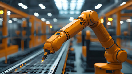 Poster - Robotic Arm Engaged in Precision Manufacturing in Modern Factory Setting