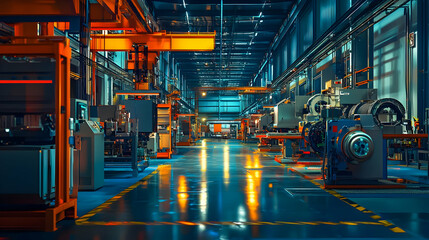 Poster - Modern industrial facility showcasing machinery and assembly lines in action