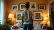 © ValencioL - A DIY lover hanging hand-painted artwork on the wall, arranging framed photos, and adjusting the lighting for the perfect home decor look