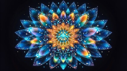 Poster - Vibrant floral mandala design with intricate patterns and glowing colors