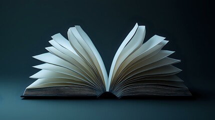 Poster - Open hardcover book with fanned pages against dark background creates dramatic lighting effect and symbolizes knowledge, wisdom and storytelling.