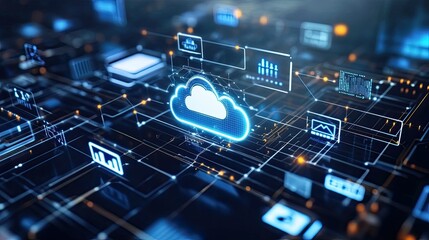 Poster - Digital Cloud Network with Data Connections and Technology Elements