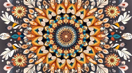 Poster - Vibrant abstract mandala design in intricate patterns and warm colors