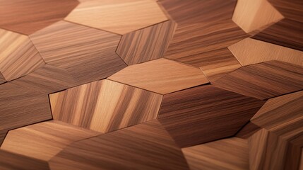 Wall Mural - Close-up view of intricately arranged wooden hexagonal tiles showcasing rich textures and color