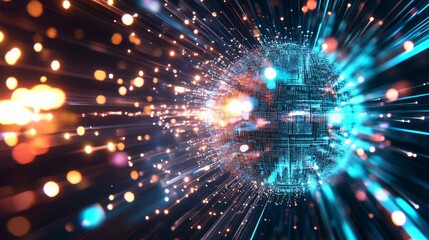 Poster - Vivid abstract representation of digital world with dynamic light effects in 4K resolution