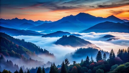 Wall Mural - Misty Mountain Morning: Breathtaking Low Light Landscape Photography