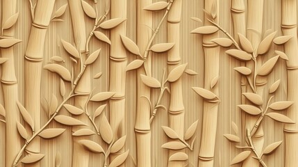 Poster - Elegant Bamboo Texture with Leaves for Artistic Background Design