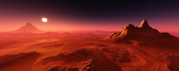 Wall Mural - martian landscape. panorama of mars. alien landscape. 3d rendering