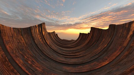 Wall Mural - the sunset highlights an abstract metal structure, embodying futuristic architectural concepts