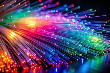 Poster - Night Photography: Iridescent Fiber Optic Cables Glowing in the Dark