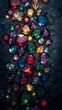 © Liliia - Shimmering gemstone background featuring scattered emeralds sapphires and rubies with glowing highlights on a deep black velvet texture luxurious and vibrant