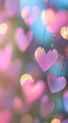 Aufkleber - Hanging hearts, bokeh lights, romantic, Valentine's Day card