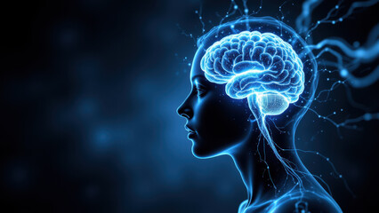 Wall Mural - Vagus Nerve Stimulation (VNS) with lightning bolts emanating from a human brain.
